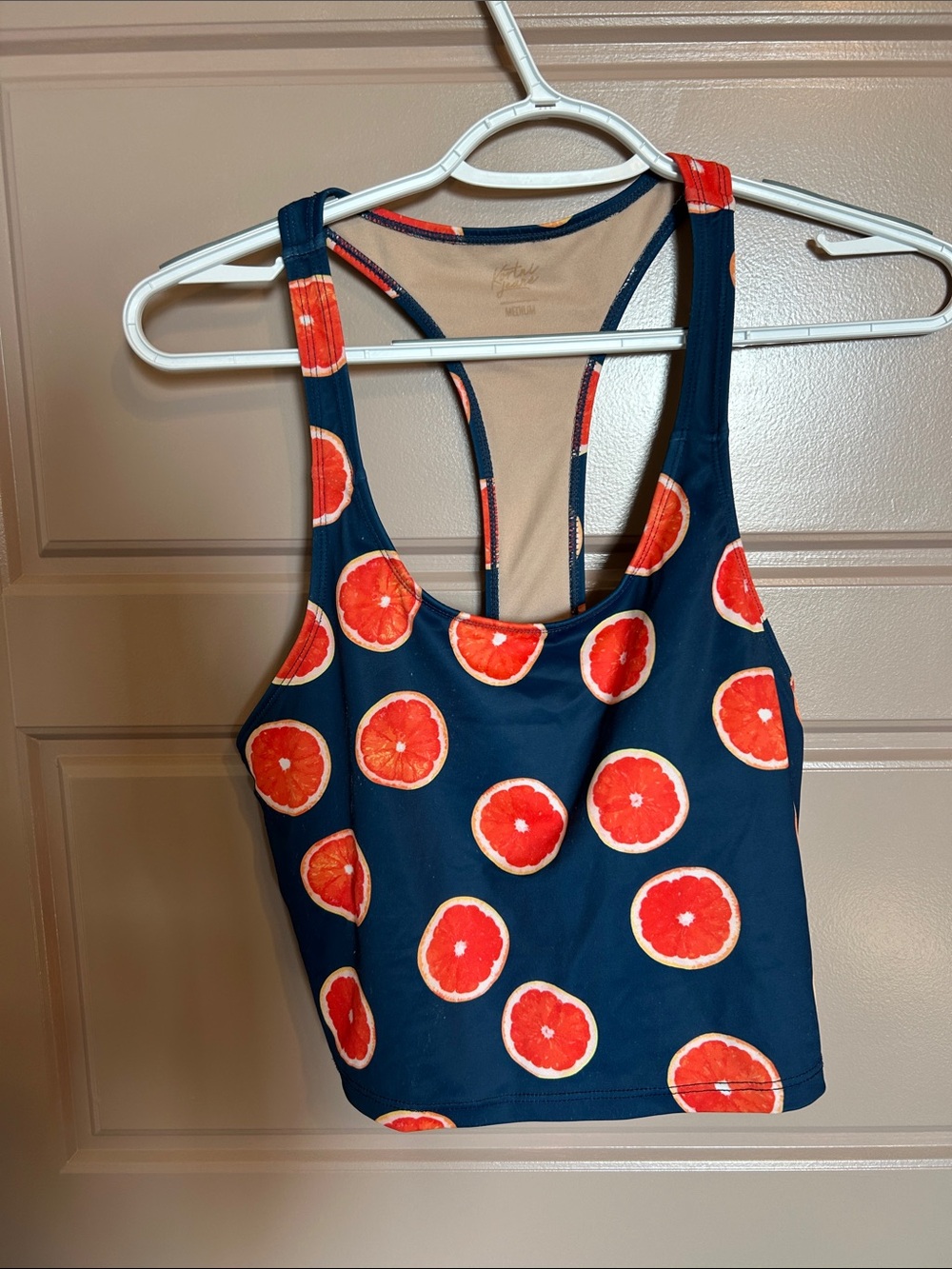Kortni Jeane Navy Tankini Top with Coral Grapefruit Print